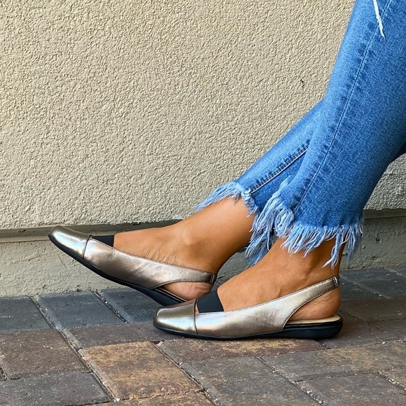 Bronze Closed Toe Slingback Comfort Mule Flats - Picture 11 of 15